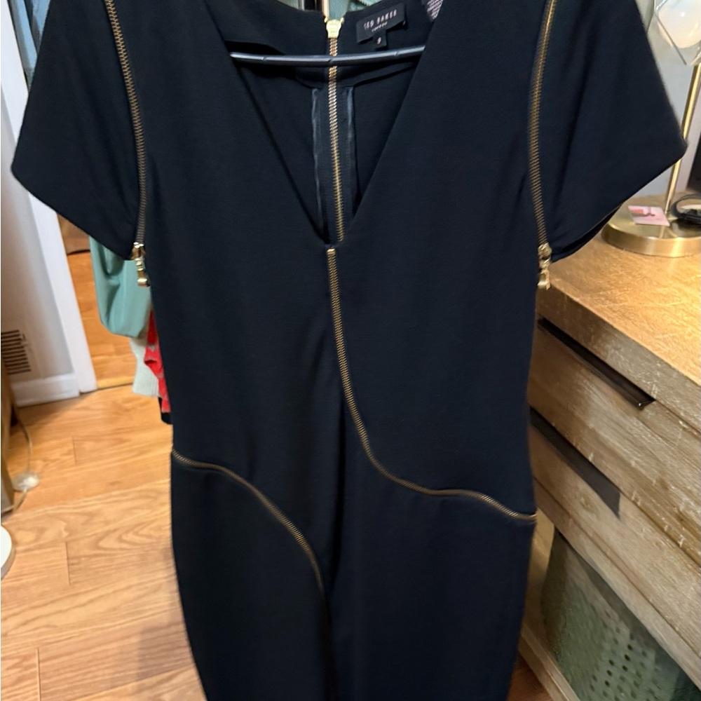 Ted Baker London Black Asymmetrical Zipper Bodycon Dress Size 3 (US 8) - Picture 2 of 7